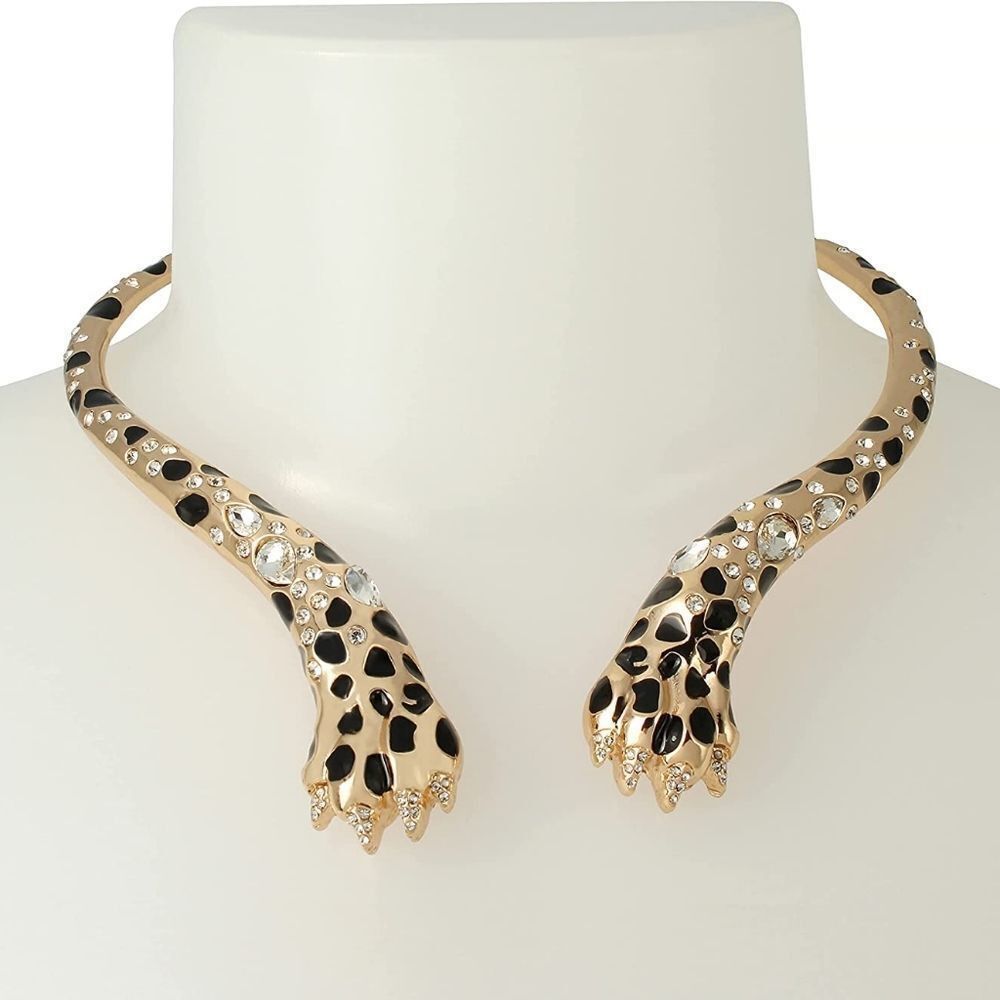 Betsey Johnson Leopard Claw Rhinestone Crystal Gold Collar Necklace